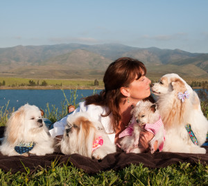 Kelly Preston and her dogs.
